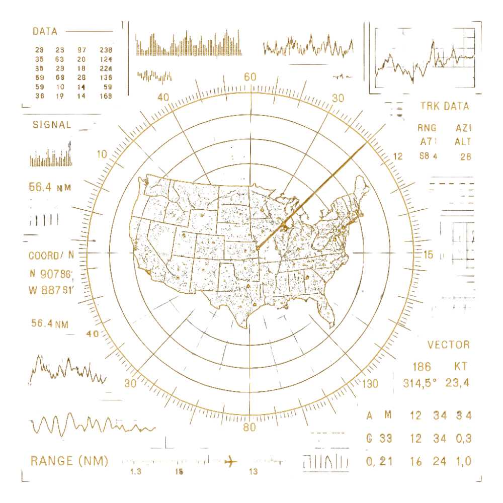 Radar tracking interface showing US map